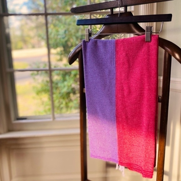 Loom Weave Color Block Travel Blanket Organic Cotton Red + Purple Hand Crafted - Picture 2 of 7